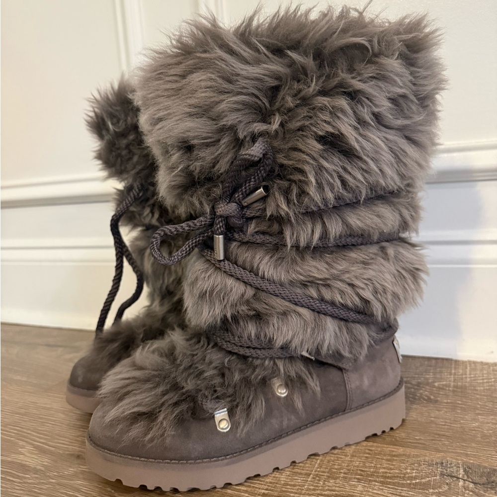 UGG Posh Tall Fur Boots in Thunder Cloud